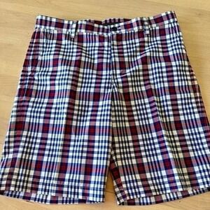 Izod Plaid Shorts‎ Flat Front Casual Everyday Red White Blue Mens Size34